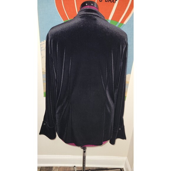 Harvé Benard Black Velvet Mandarin Collar Frog Button Jacket Coat XL VTG - Picture 3 of 7